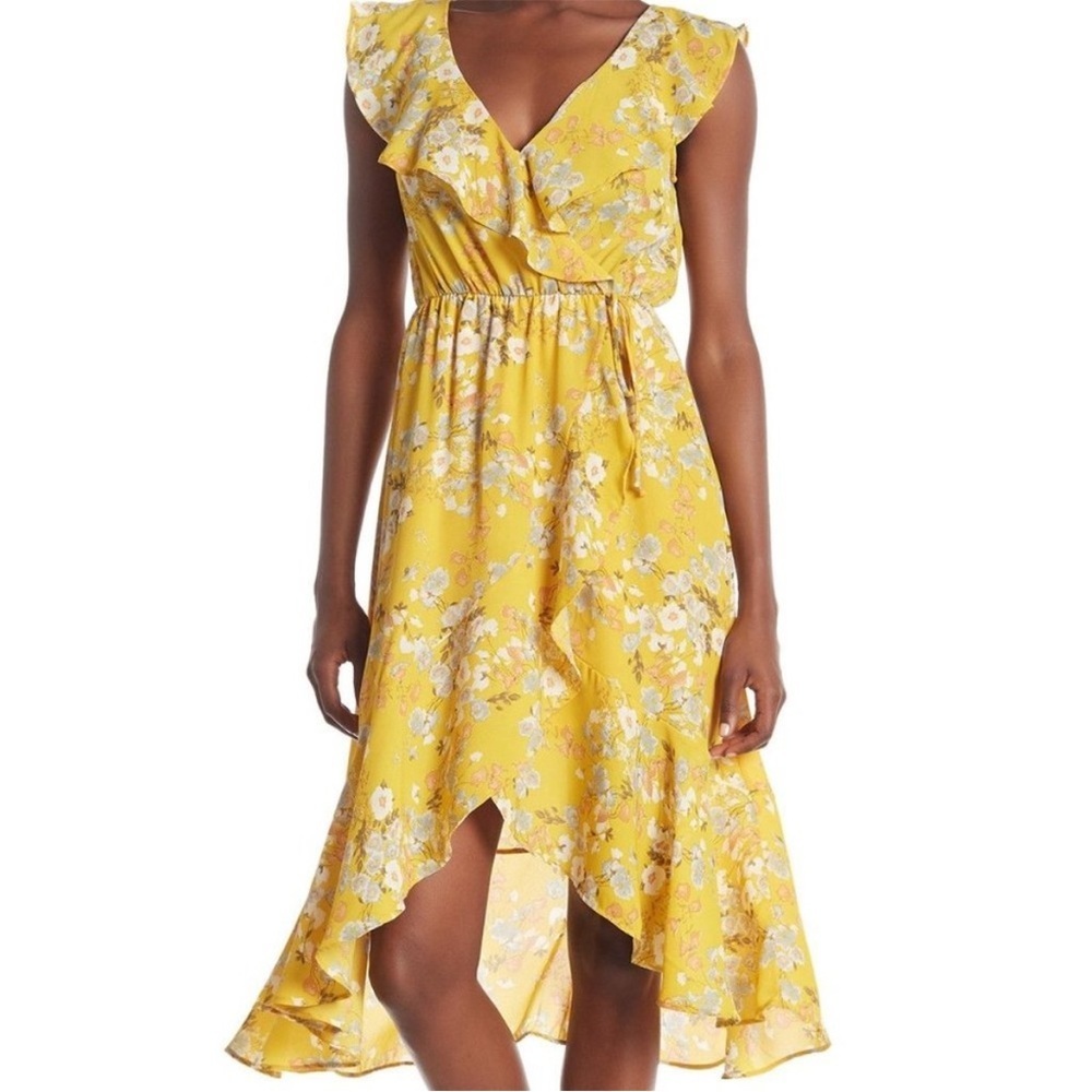 Socialite Ruffle Faux‎ Wrap Chiffon Midi Dress